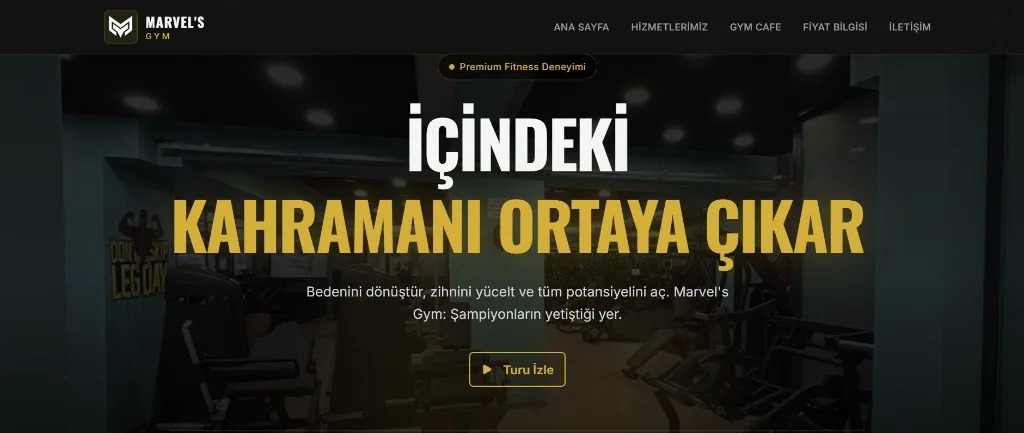 Marvel's Gym web sitesi önizlemesi